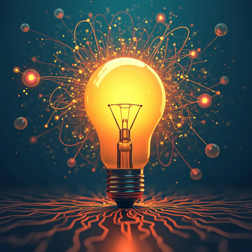 Símbolo de innovación, bombilla brillante con ideas